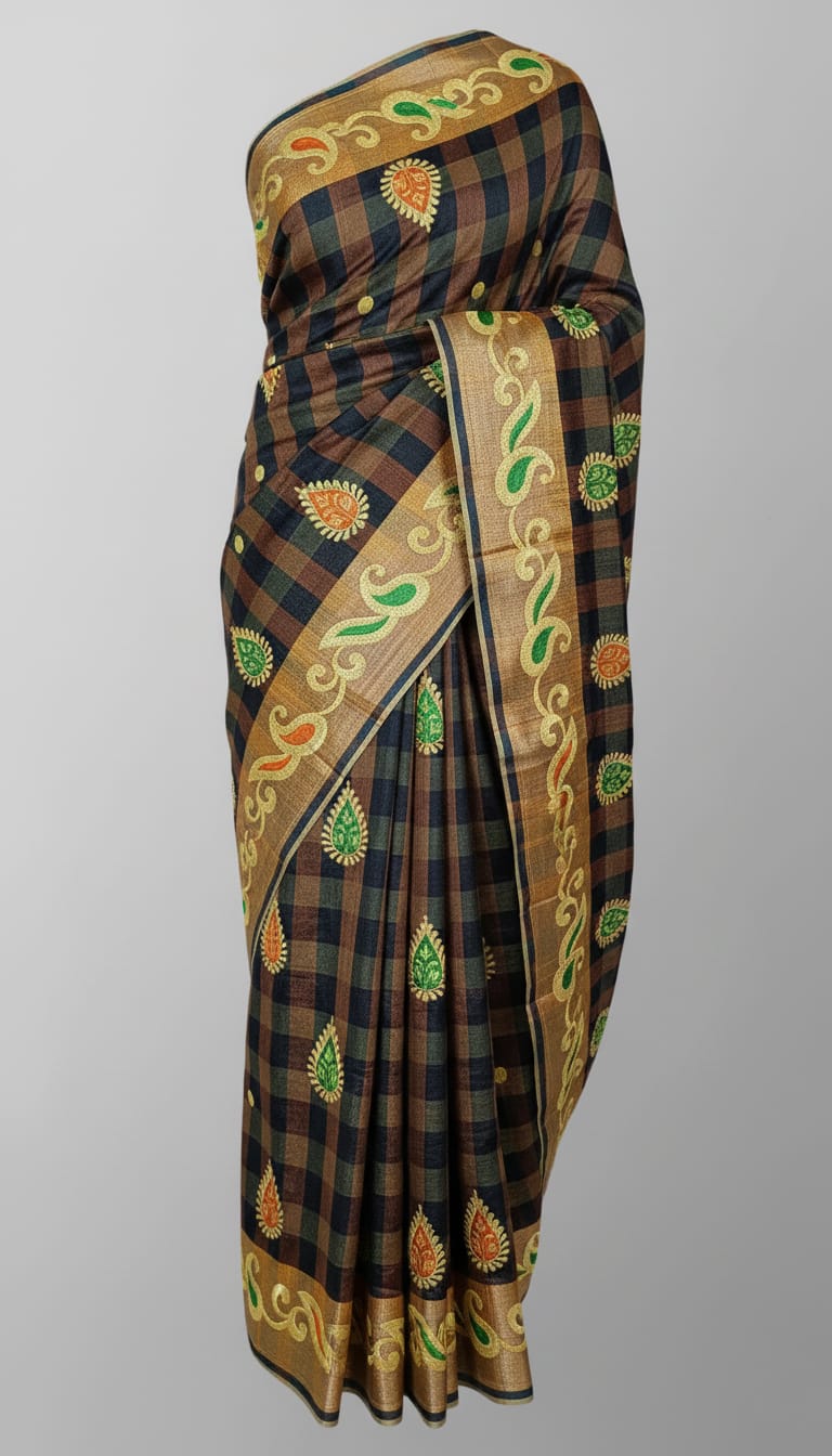 Tissue Silk Saree - Black and Brown