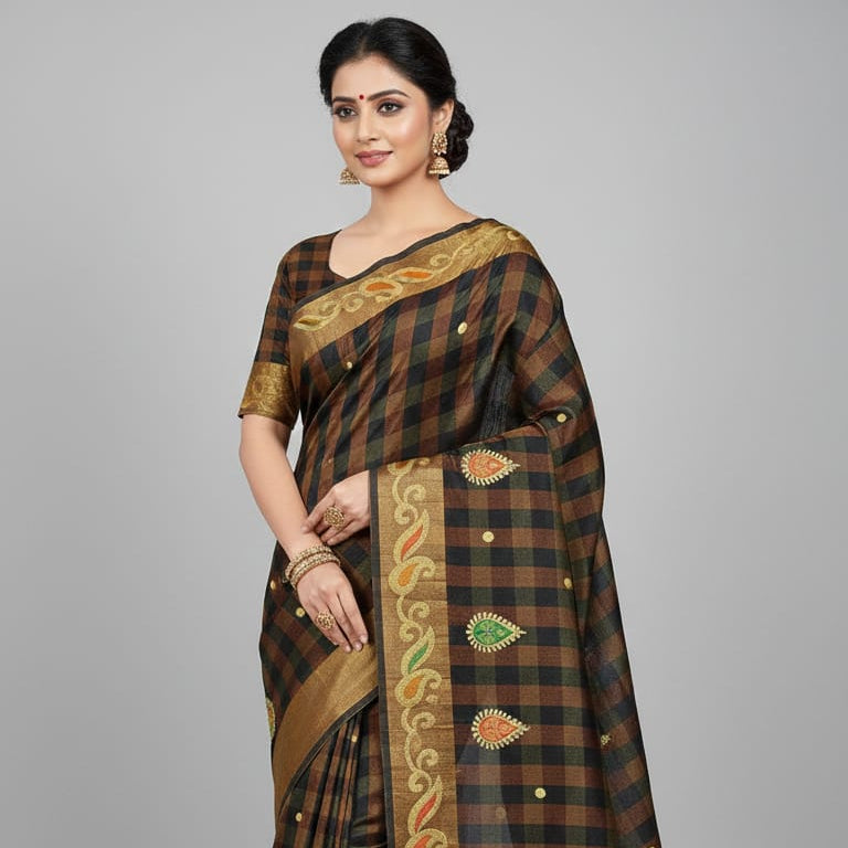 Tissue Silk Saree - Black and Brown