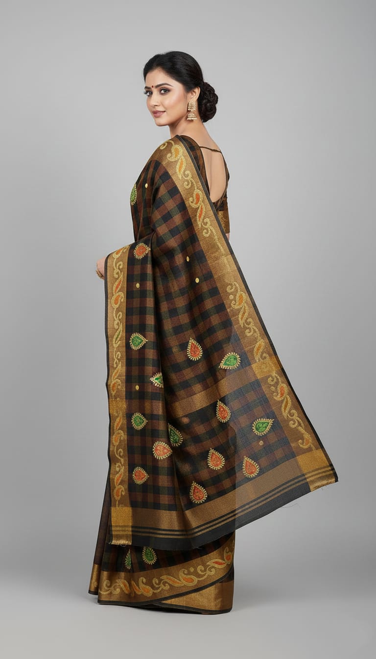 Tissue Silk Saree - Black and Brown