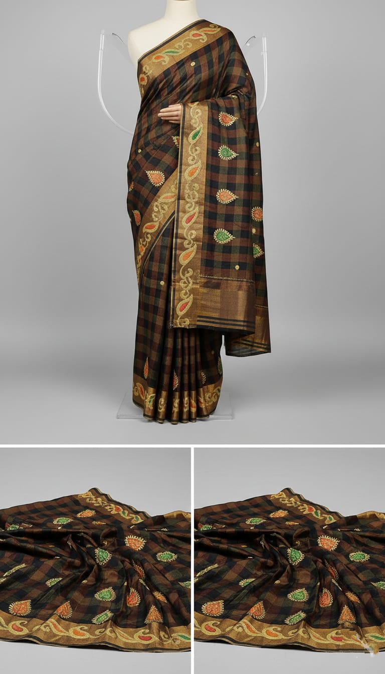 Tissue Silk Saree - Black and Brown