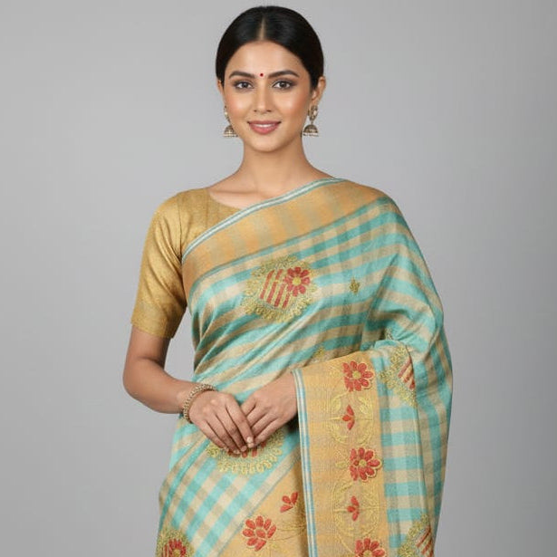 Tissue Silk Saree- Aqua Blue