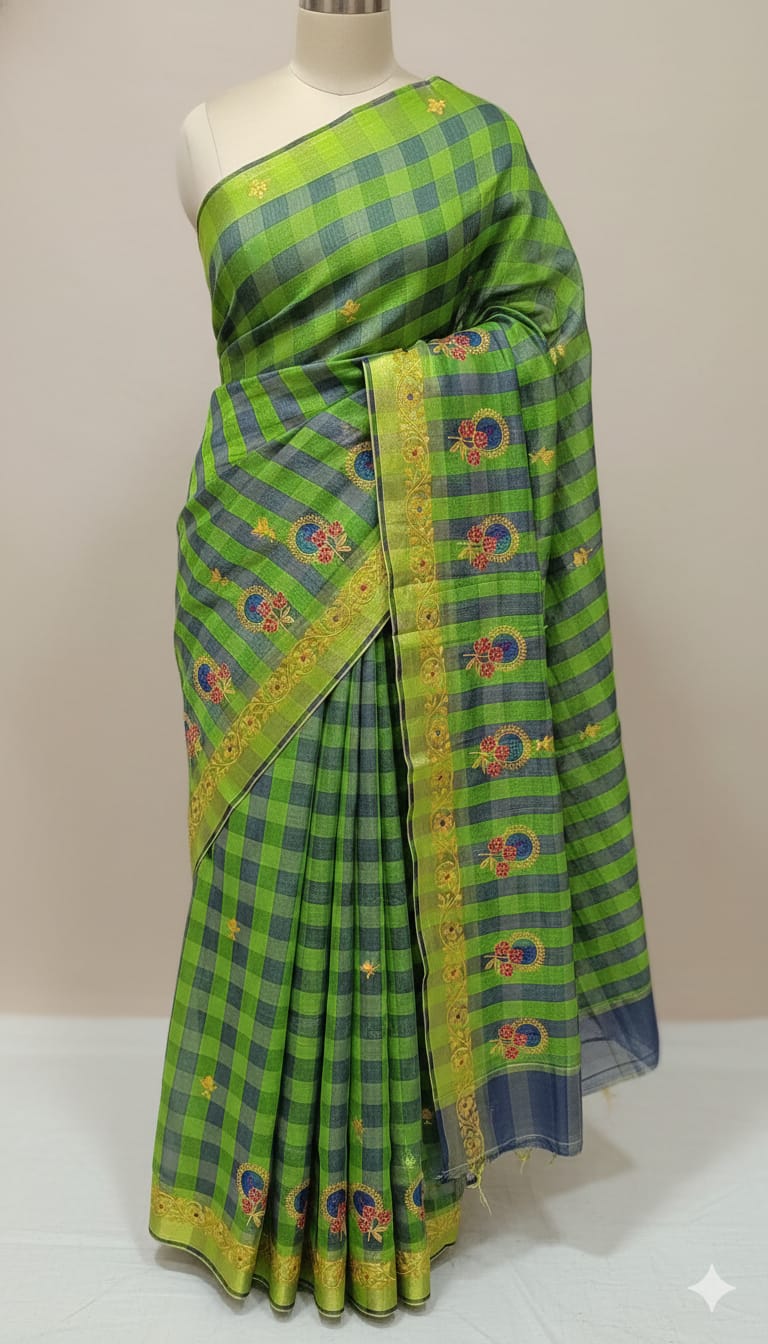 Tissue Silk Saree - Parrot Green