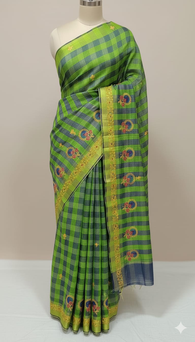 Tissue Silk Saree - Parrot Green