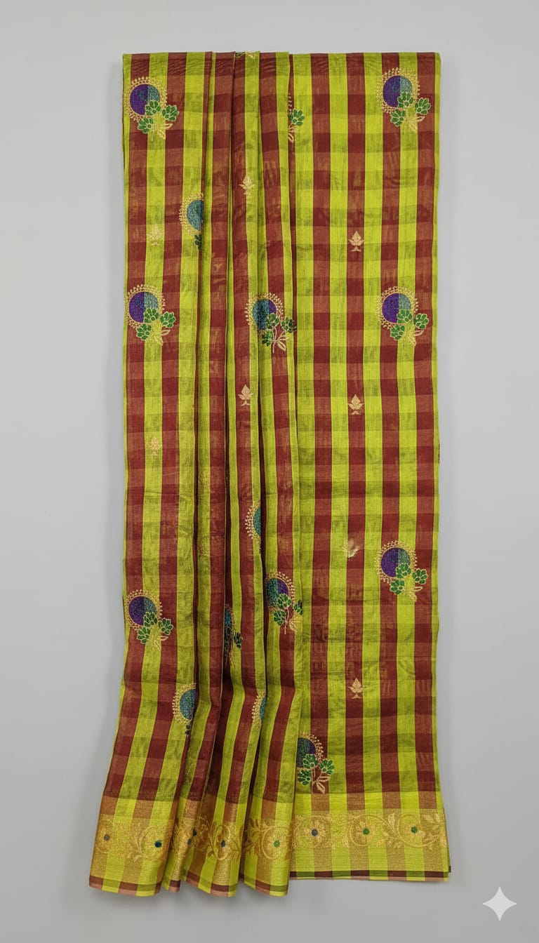 Tissue Silk Saree- Brown and Green