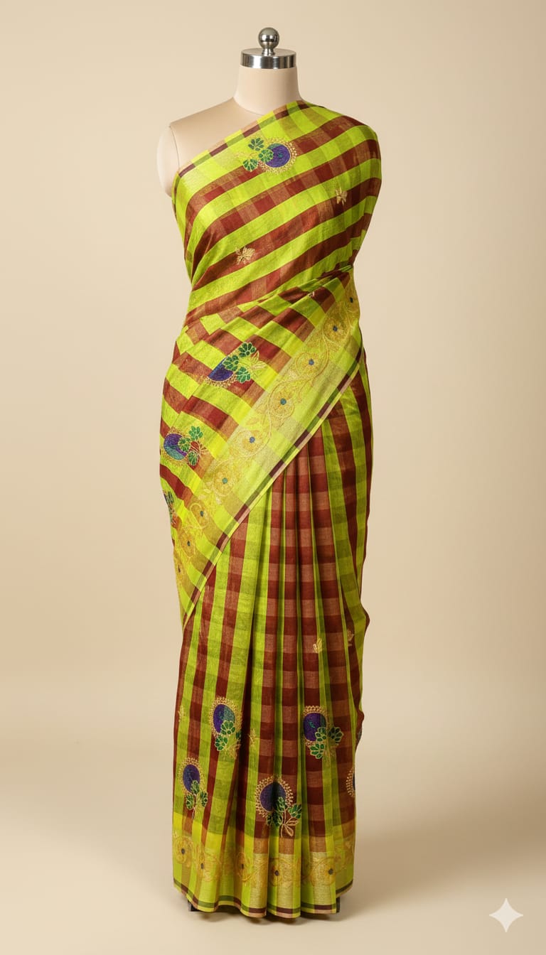 Tissue Silk Saree- Brown and Green