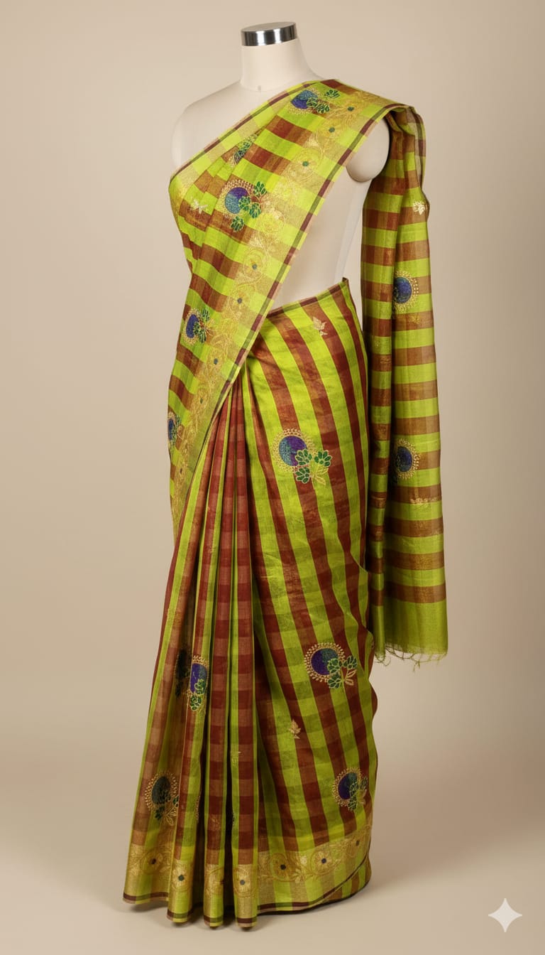 Tissue Silk Saree- Brown and Green