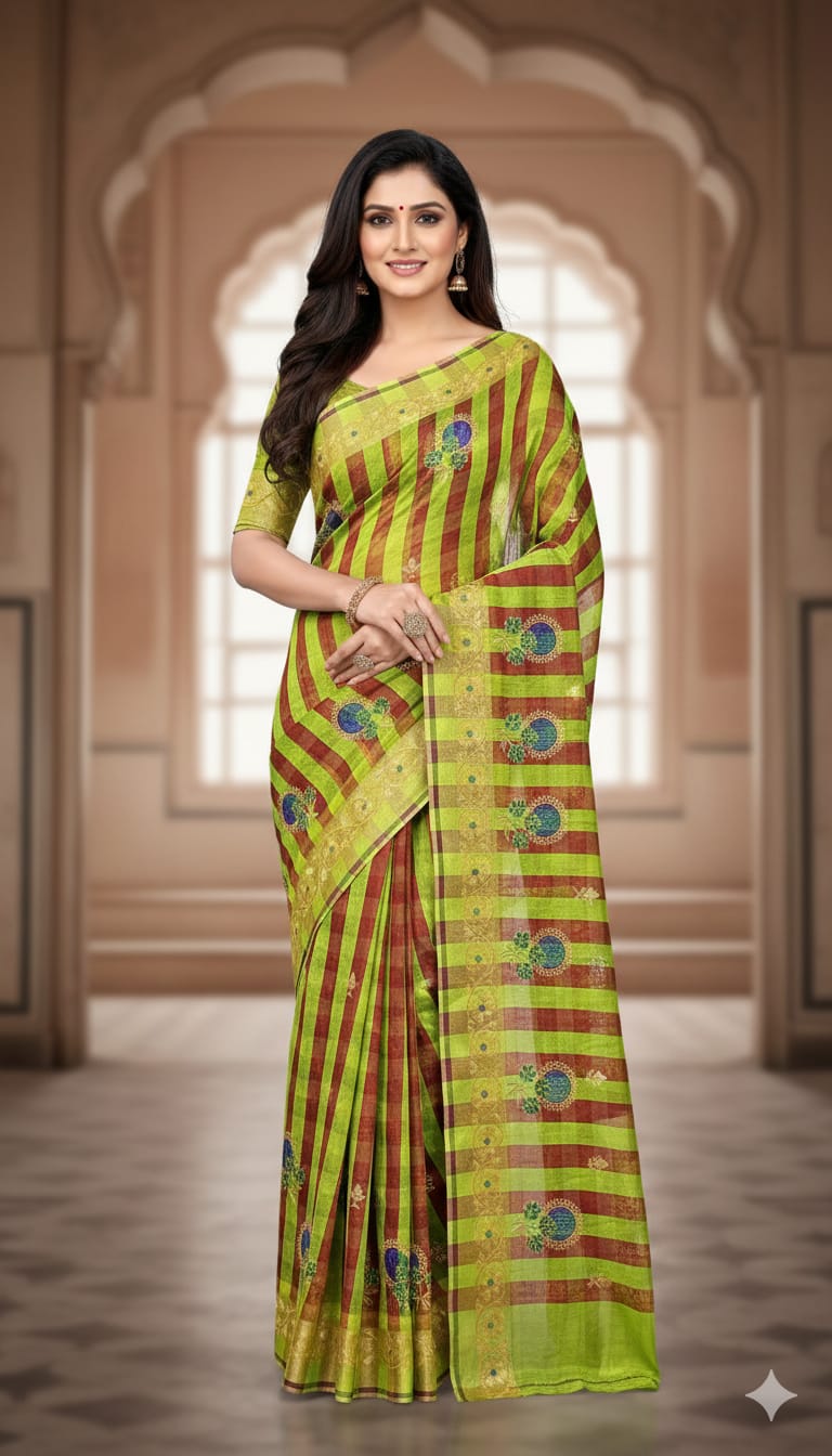 Tissue Silk Saree- Brown and Green